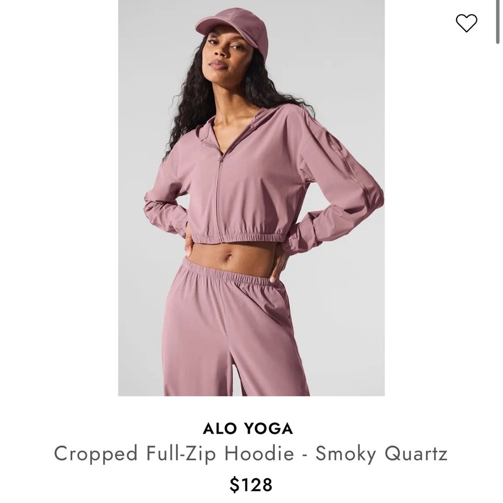 Alo Yoga Cropped Full-Zip Hoodie in Smoky Quartz